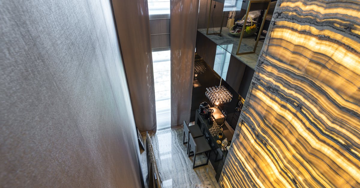 High-angle view of a modern interior featuring elegant lighting and design details.